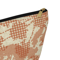 Floral Plaid Accessory Pouch w T-bottom in Orange